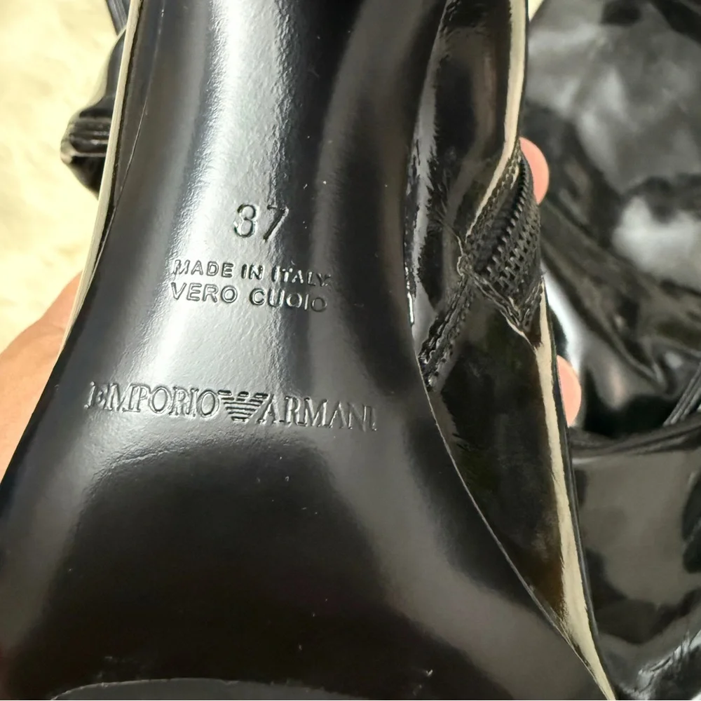 Black Emporio Armani Patent Over-The-Knee Heeled Boots Size 37